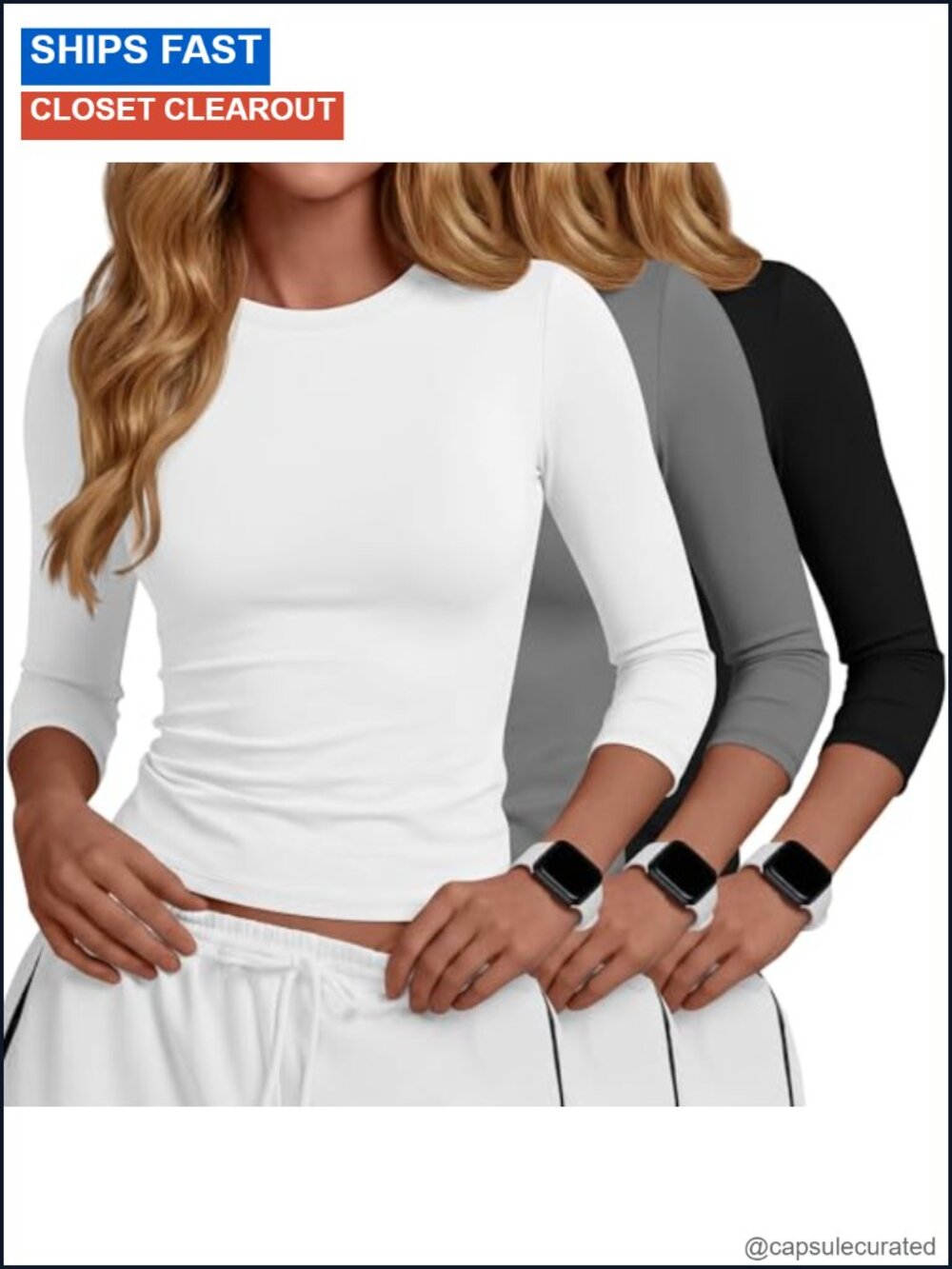 3 Pack Women's Compression 3/4 Sleeve Athletic Shirts